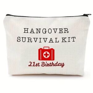 Hangover Survival Kit 21st Birthday Pouch - White with Red Print